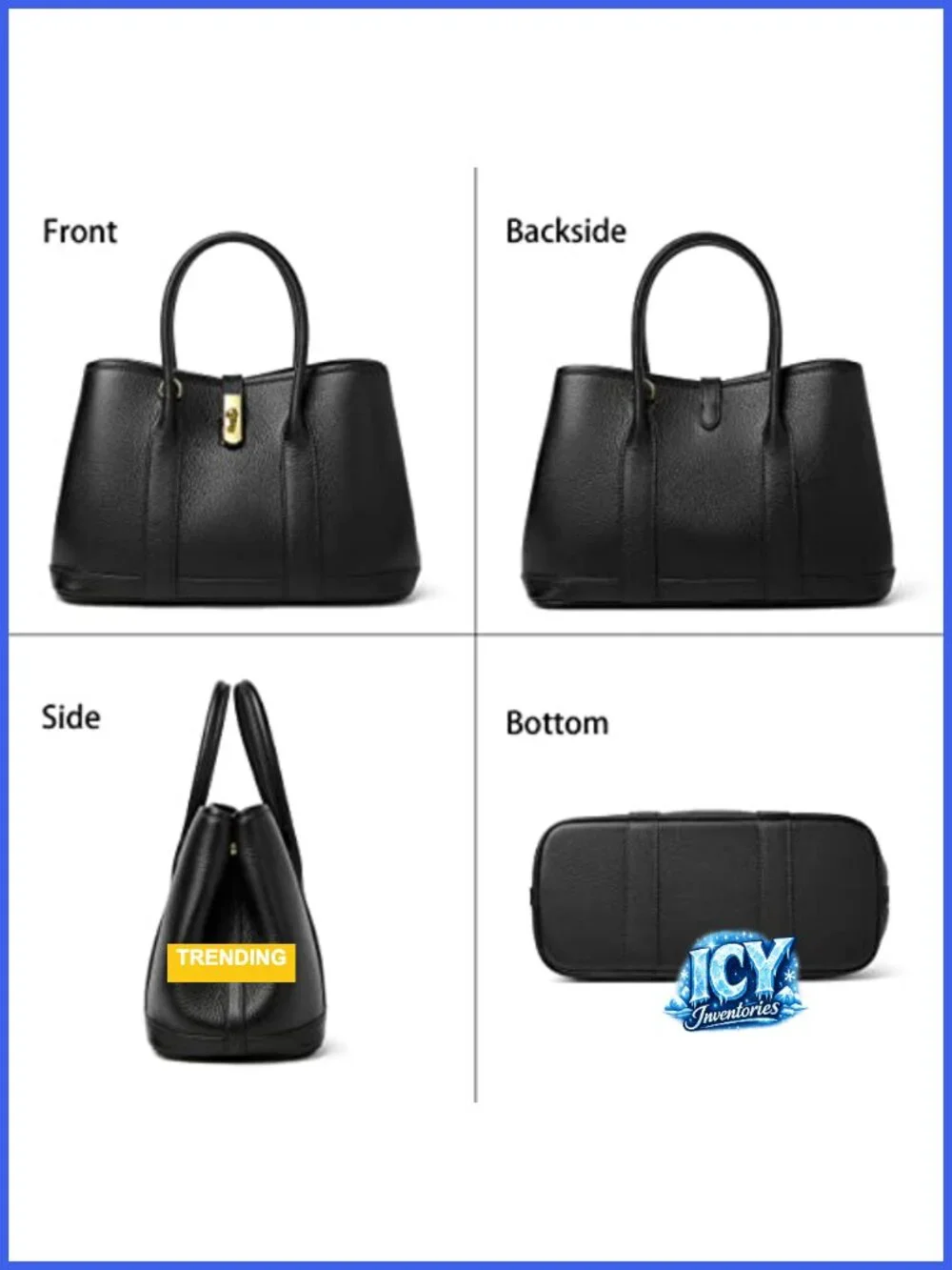 Genuine Leather Satchel Bag Twist Lock Top Handle Tote Women Shoulder Purse
